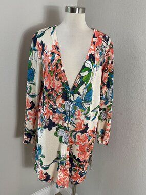 Chicos Womens Large Floral Cardigan Long Sleeve Lightweight Button Up Knit‎